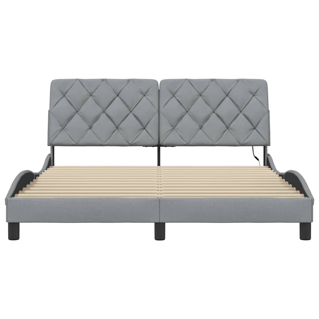 Rám Postele S Led Bez Matrace Světle Šedá 160X200 Cm Látka