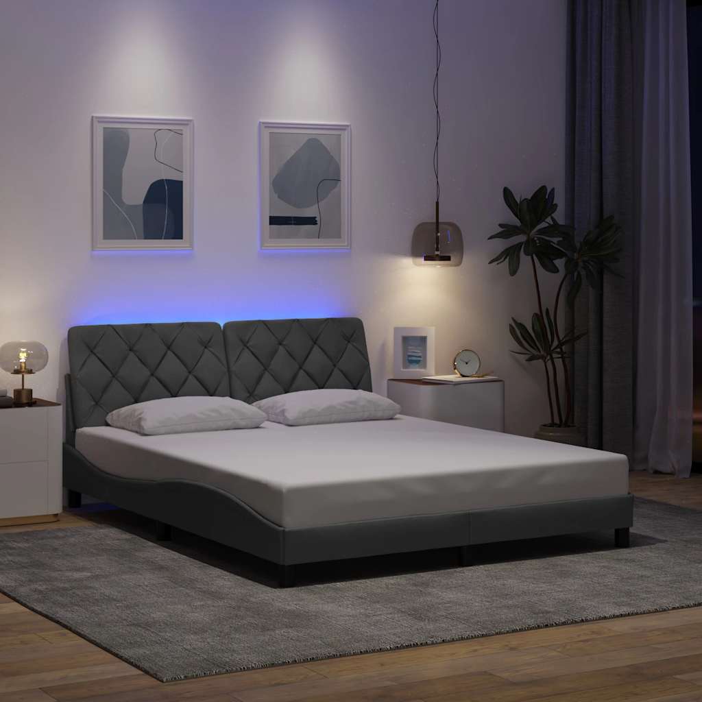 Rám Postele S Led Bez Matrace Světle Šedá 160X200 Cm Látka