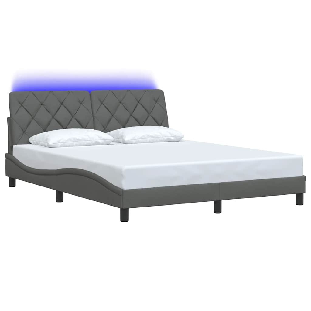 Rám Postele S Led Bez Matrace Tmavě Šedá 160X200 Cm Látka