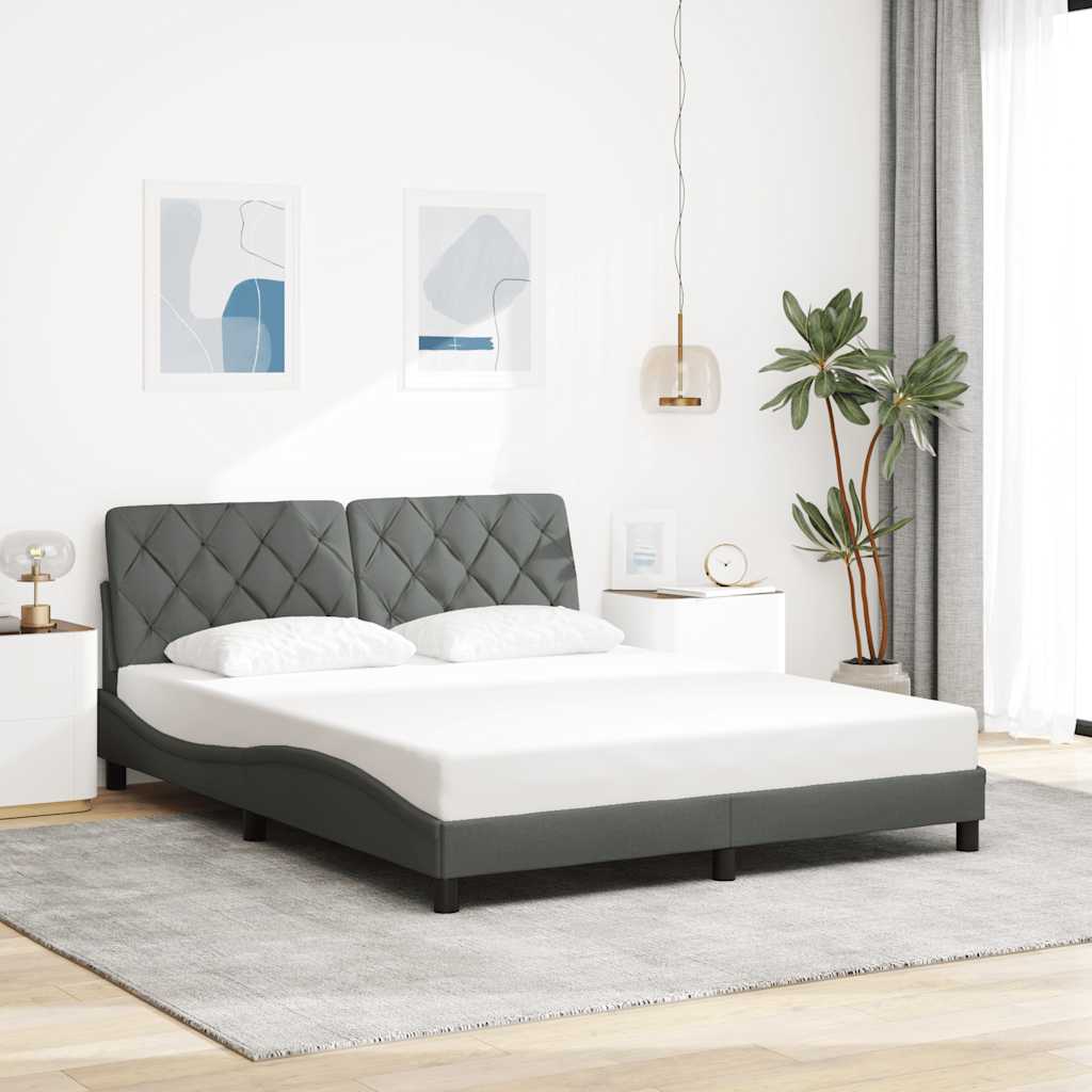 Rám Postele S Led Bez Matrace Tmavě Šedá 160X200 Cm Látka