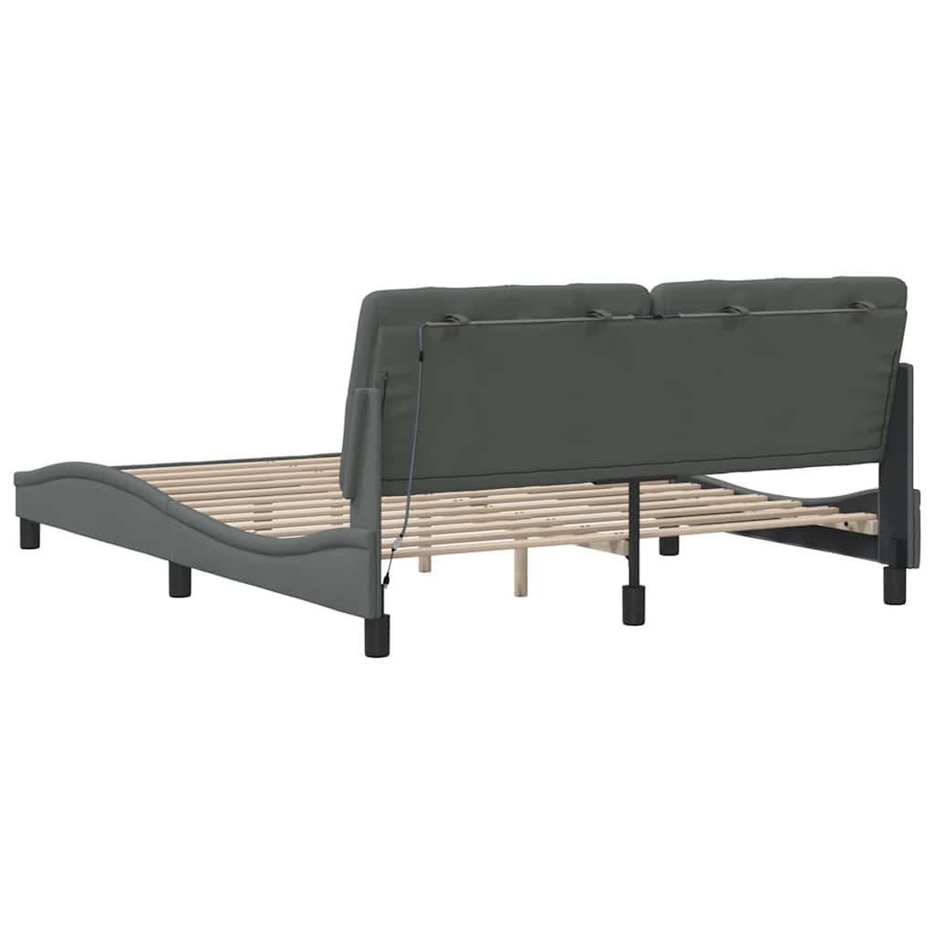 Rám Postele S Led Bez Matrace Tmavě Šedá 160X200 Cm Látka