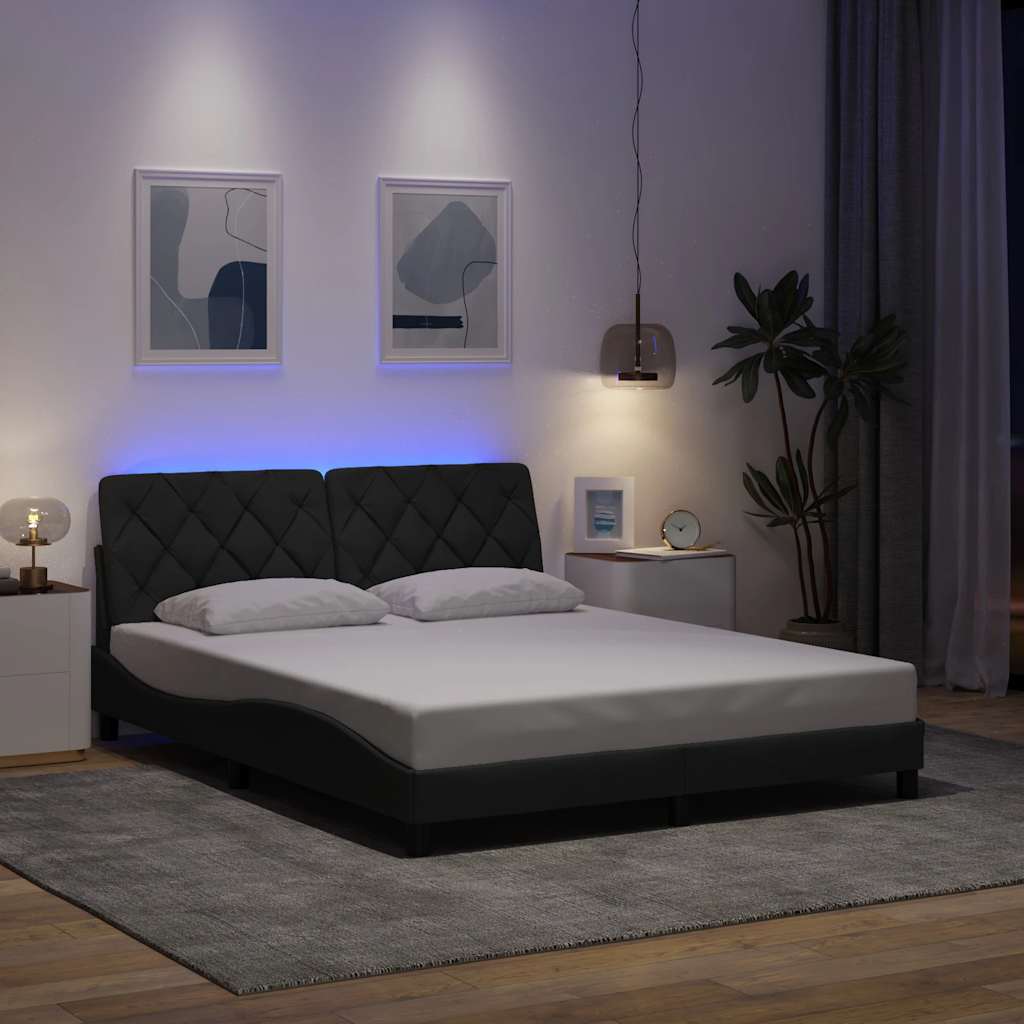Rám Postele S Led Bez Matrace Tmavě Šedá 160X200 Cm Látka