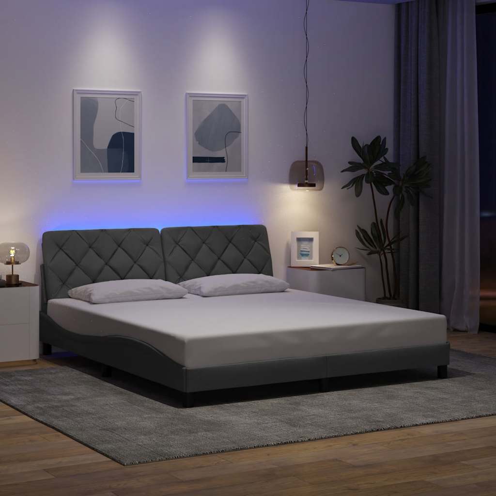 Rám Postele S Led Bez Matrace Světle Šedá 180X200 Cm Látka
