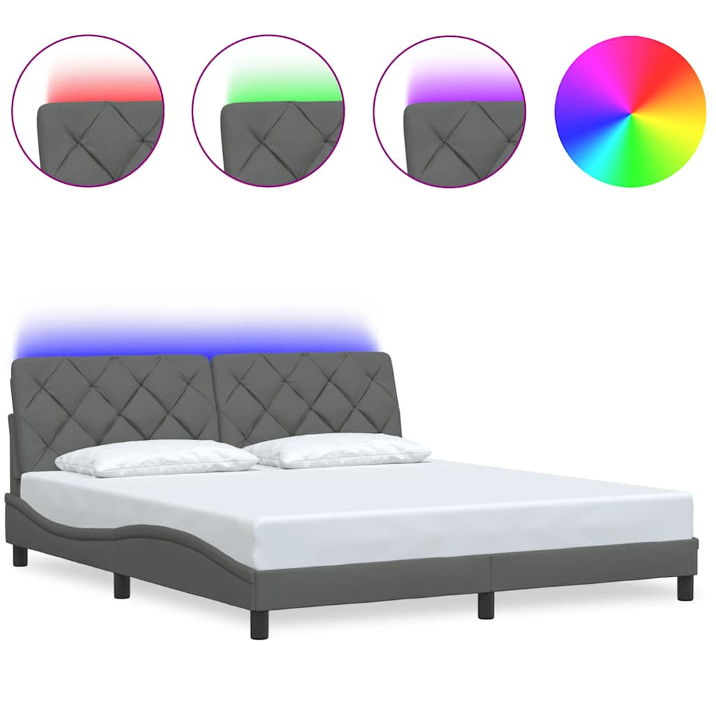 Rám Postele S Led Bez Matrace Tmavě Šedá 180X200 Cm Látka