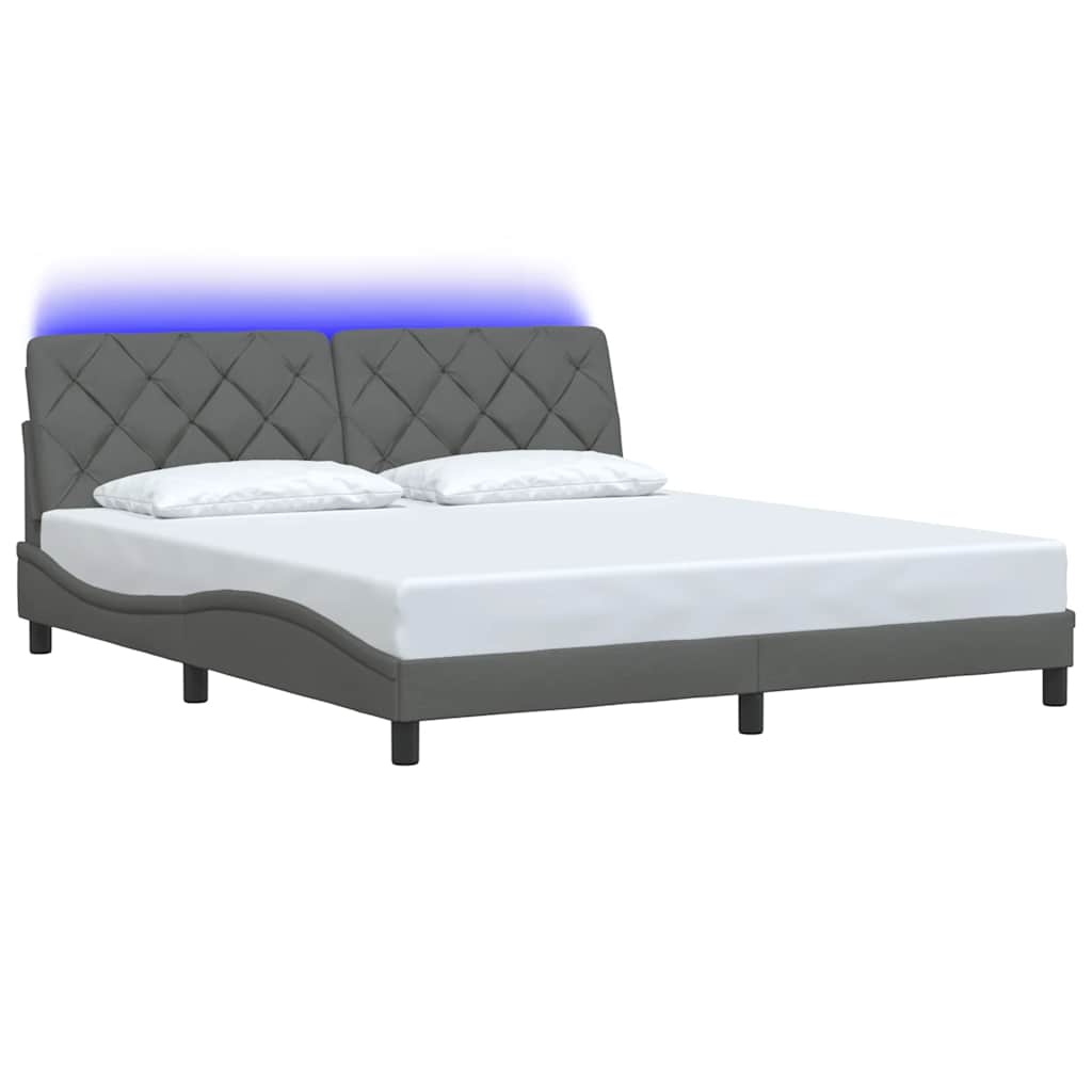 Rám Postele S Led Bez Matrace Tmavě Šedá 180X200 Cm Látka