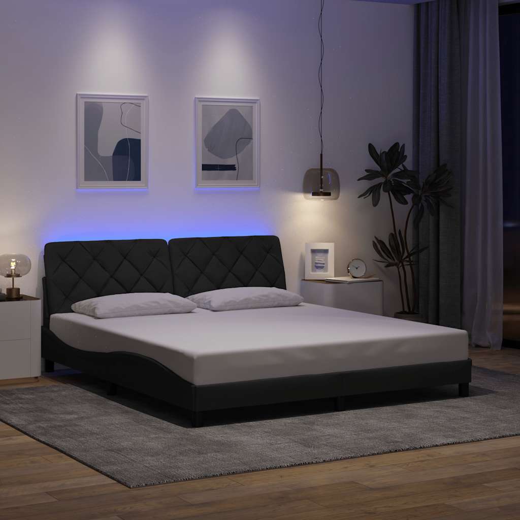 Rám Postele S Led Bez Matrace Tmavě Šedá 180X200 Cm Látka