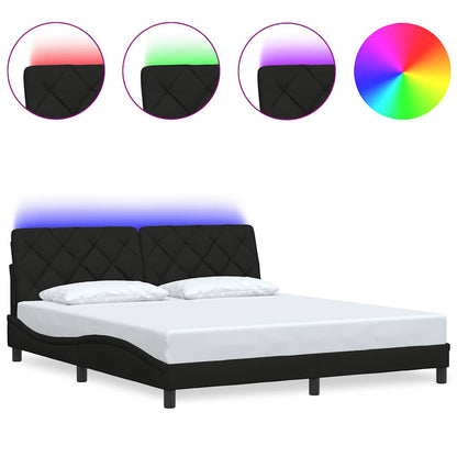 Rám Postele S Led Bez Matrace Černý 180X200 Cm Látka