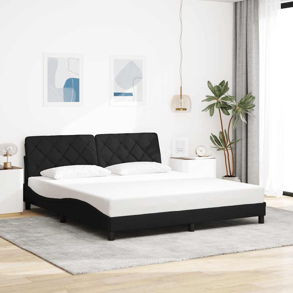 Rám Postele S Led Bez Matrace Černý 180X200 Cm Látka