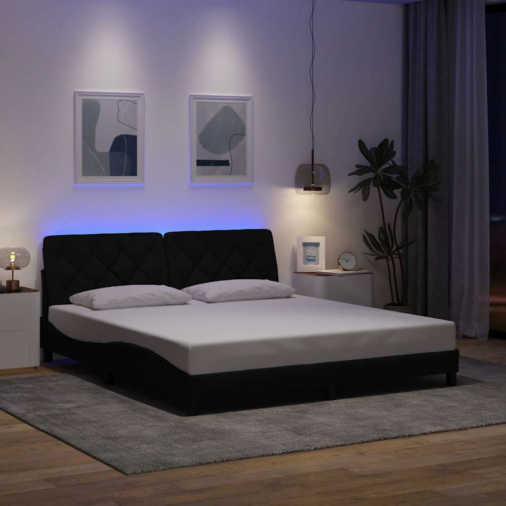 Rám Postele S Led Bez Matrace Černý 180X200 Cm Látka