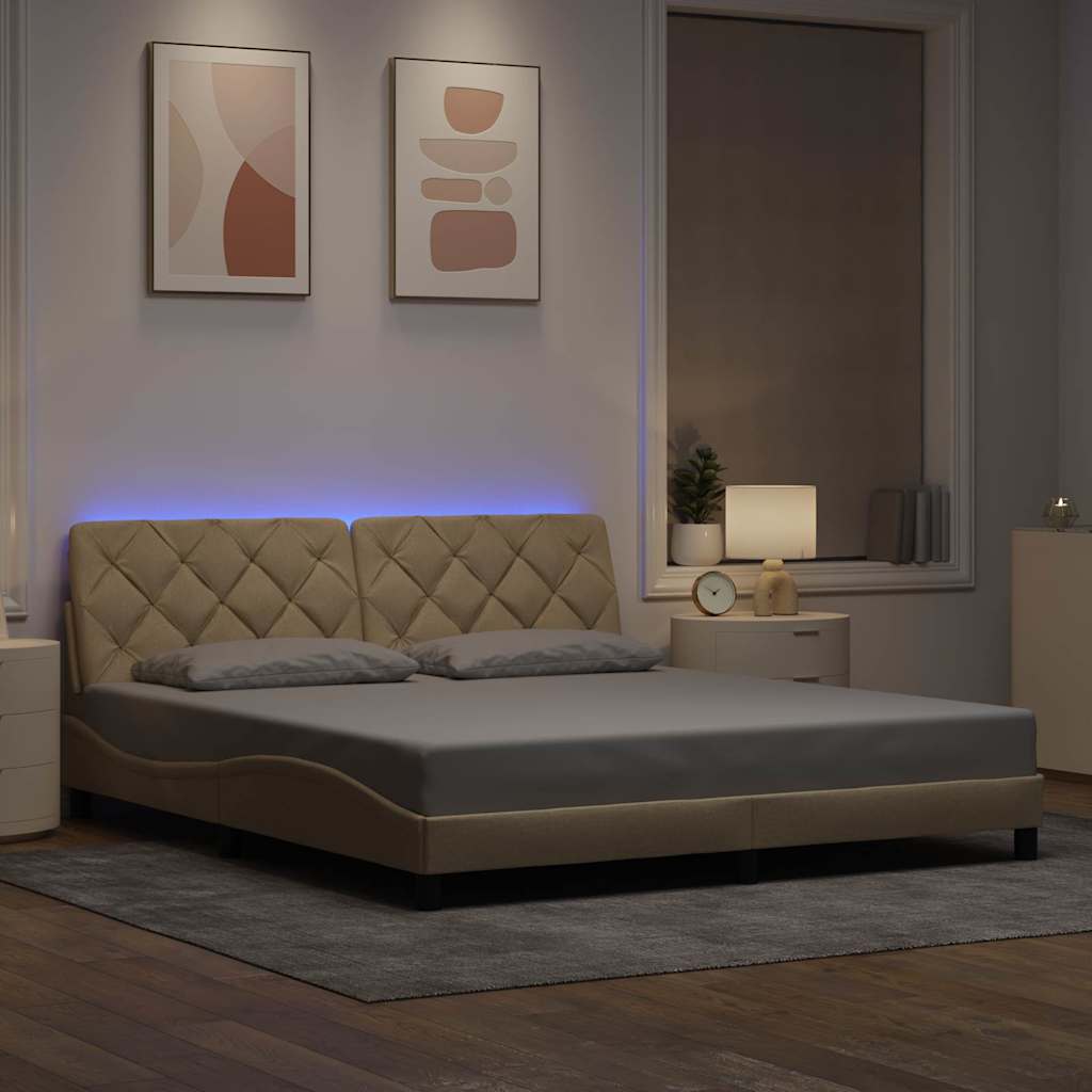 Rám Postele S Led Bez Matrace Cream 180X200 Cm Látka