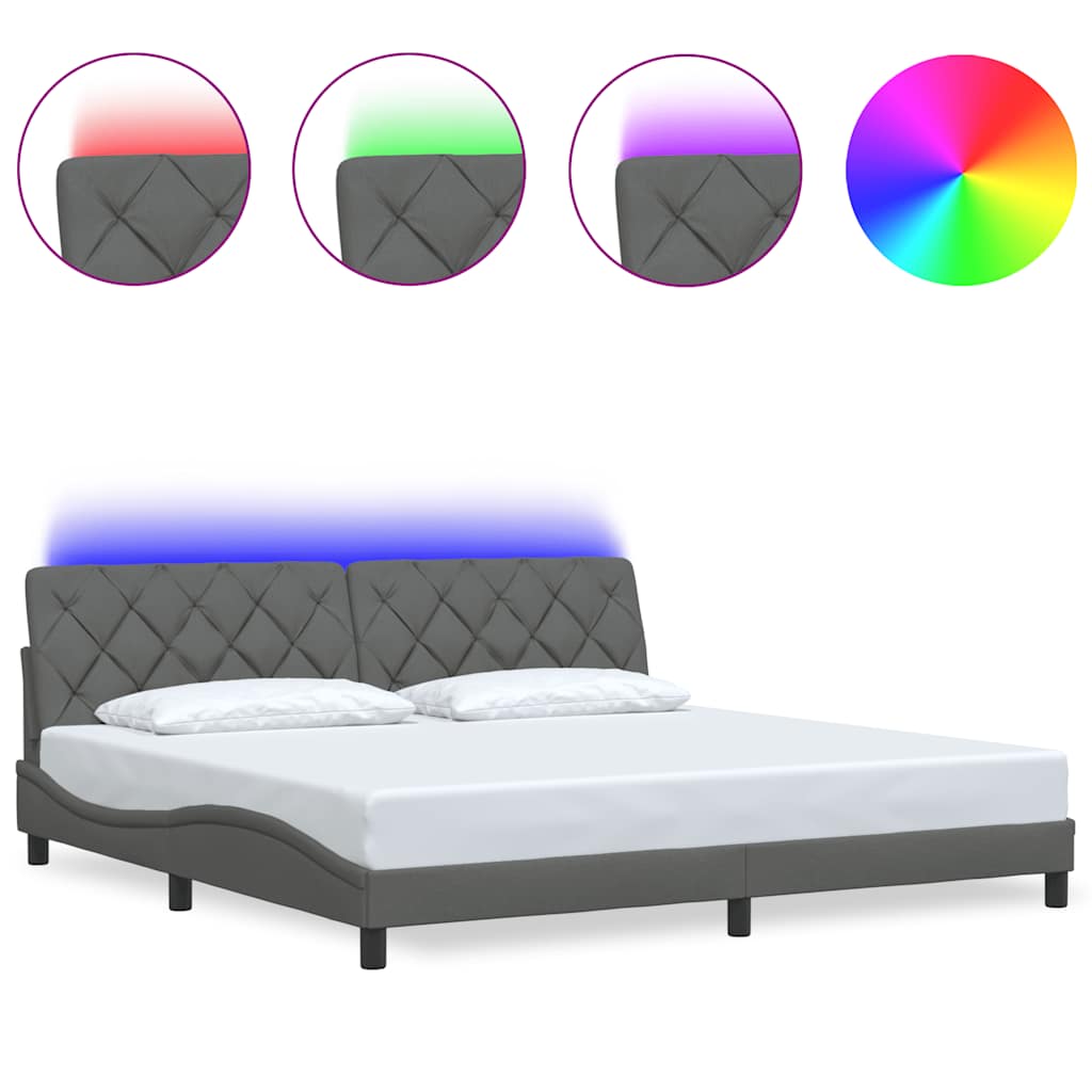 Rám Postele S Led Bez Matrace Tmavě Šedá 200X200 Cm Látka