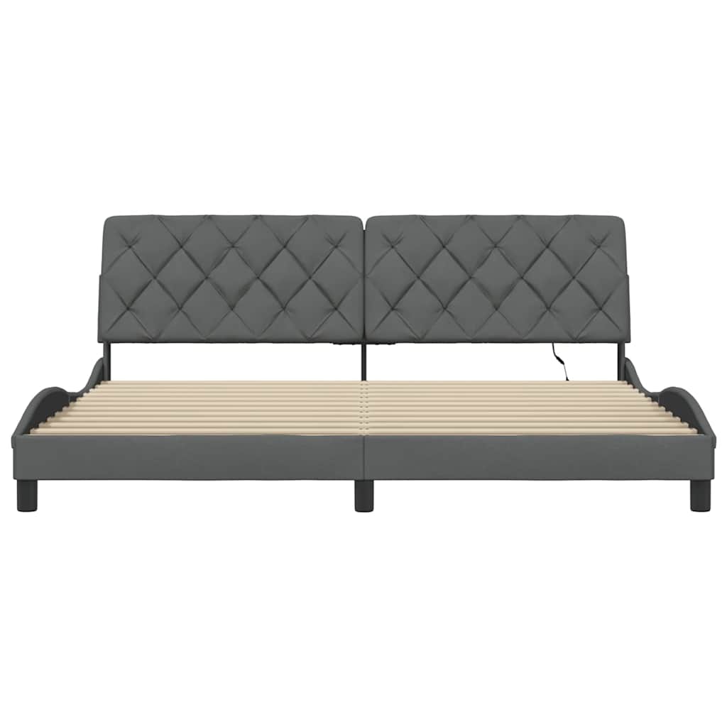 Rám Postele S Led Bez Matrace Tmavě Šedá 200X200 Cm Látka