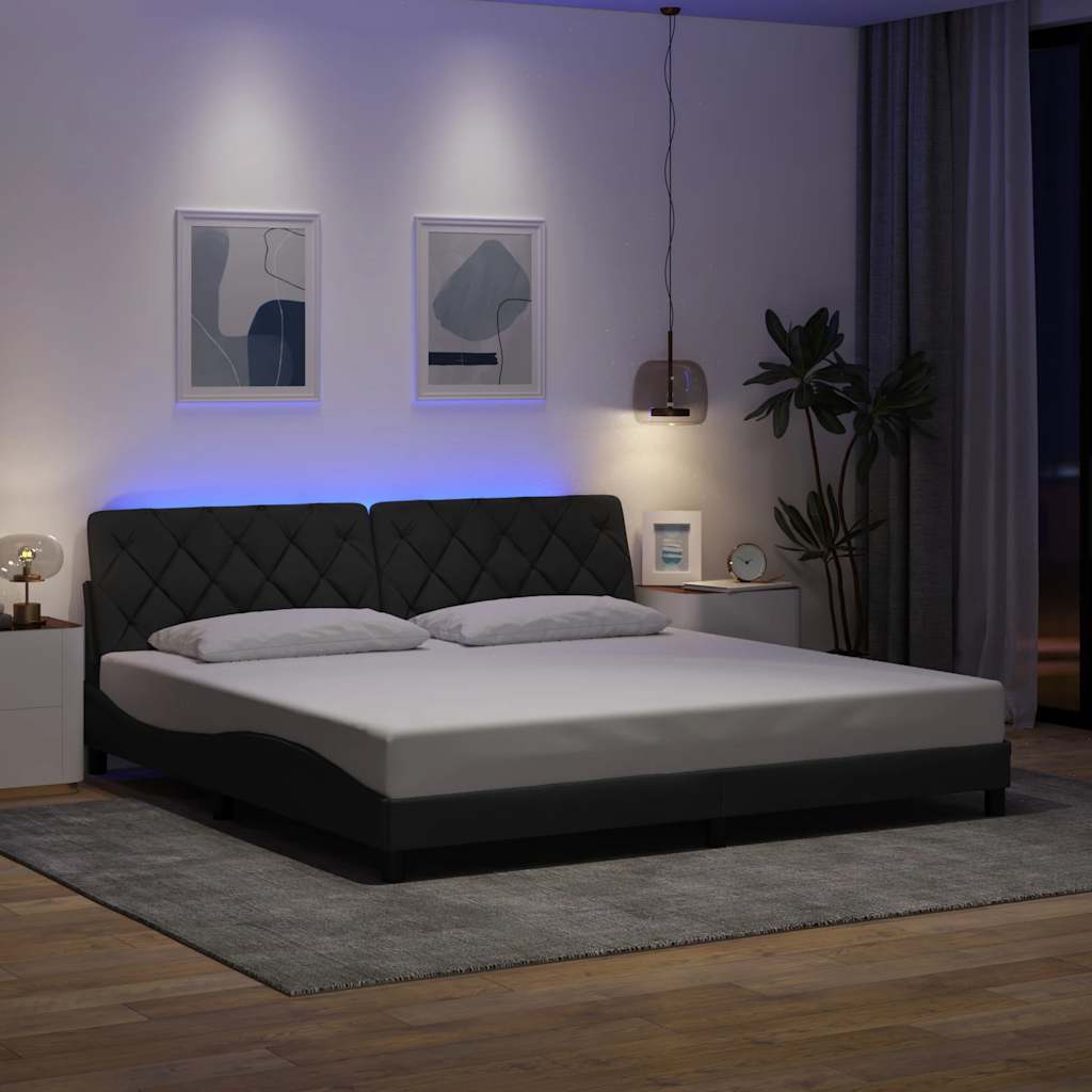 Rám Postele S Led Bez Matrace Tmavě Šedá 200X200 Cm Látka