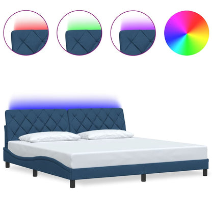 Rám Postele S Led Bez Matrace Modrá 200X200 Cm Látka