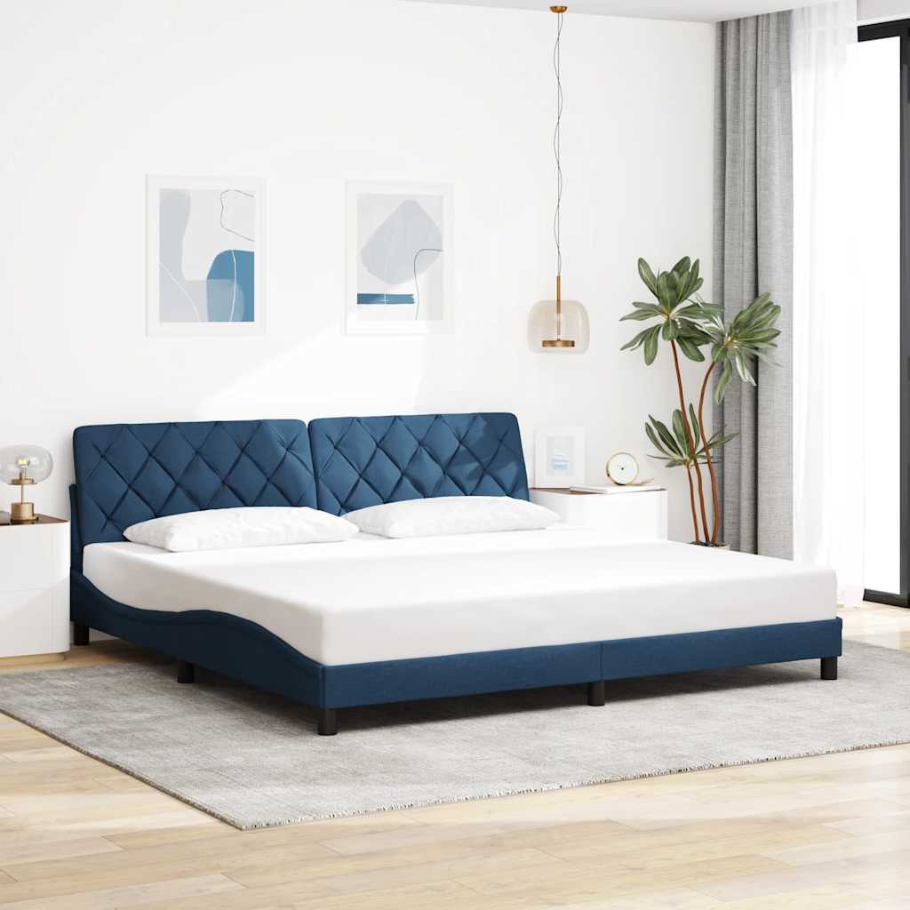 Rám Postele S Led Bez Matrace Modrá 200X200 Cm Látka
