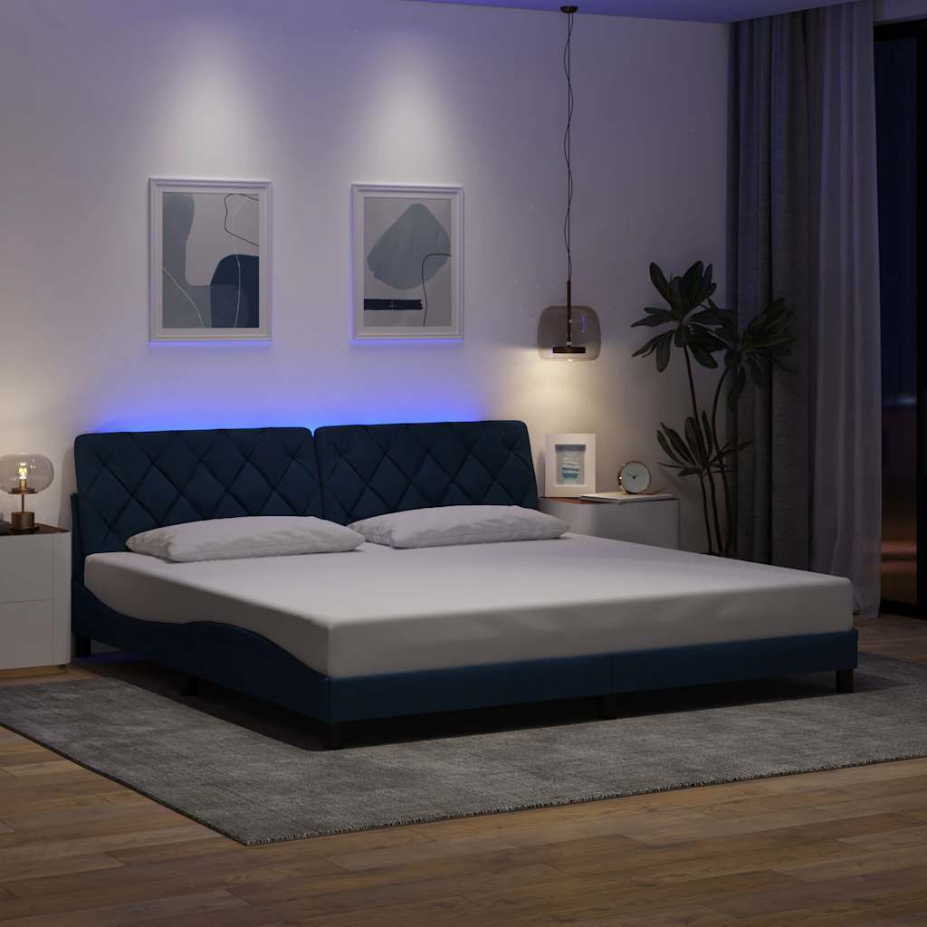 Rám Postele S Led Bez Matrace Modrá 200X200 Cm Látka