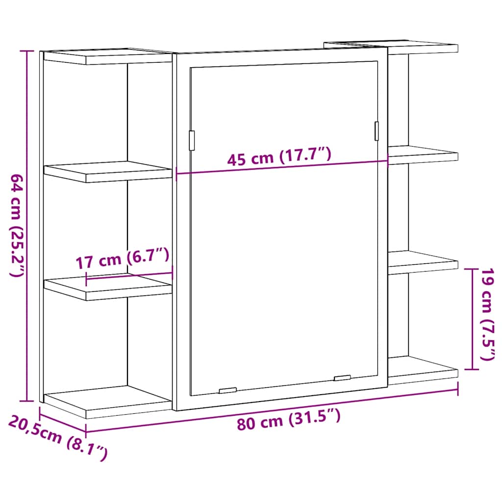Koupelnová Skříňka Zrcadlo 80X20,5X64 Dřevotříska