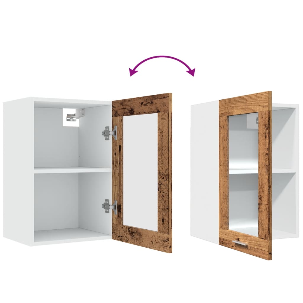 Závěsná Prosklená Skříňka Old Wood 40X31X60 Cm Kompozitní Dřevo Staré Dřevo