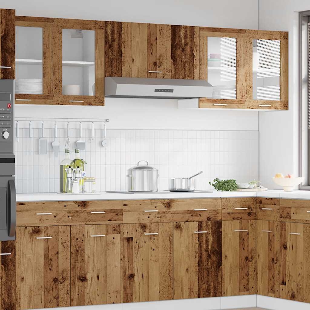 Kuchyňská Nástěnná Skříňka Prosklená Dvířka Old Wood 60X31X60Cm Staré Dřevo