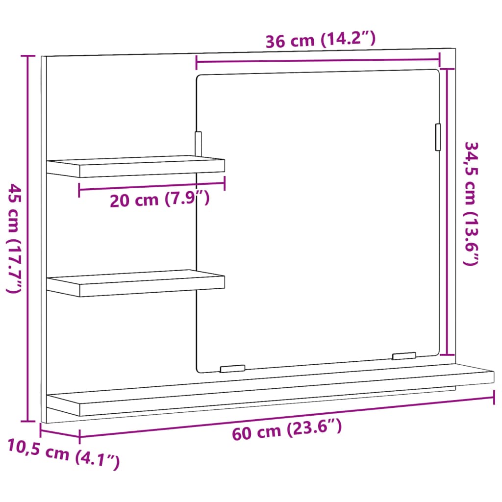 Koupelnová Skříňka Se Zrcadlem Old Wood 60 X 10,5 X 45 Cm