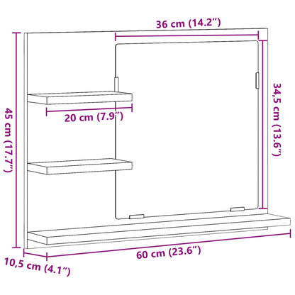 Koupelnová Skříňka Se Zrcadlem Old Wood 60 X 10,5 X 45 Cm