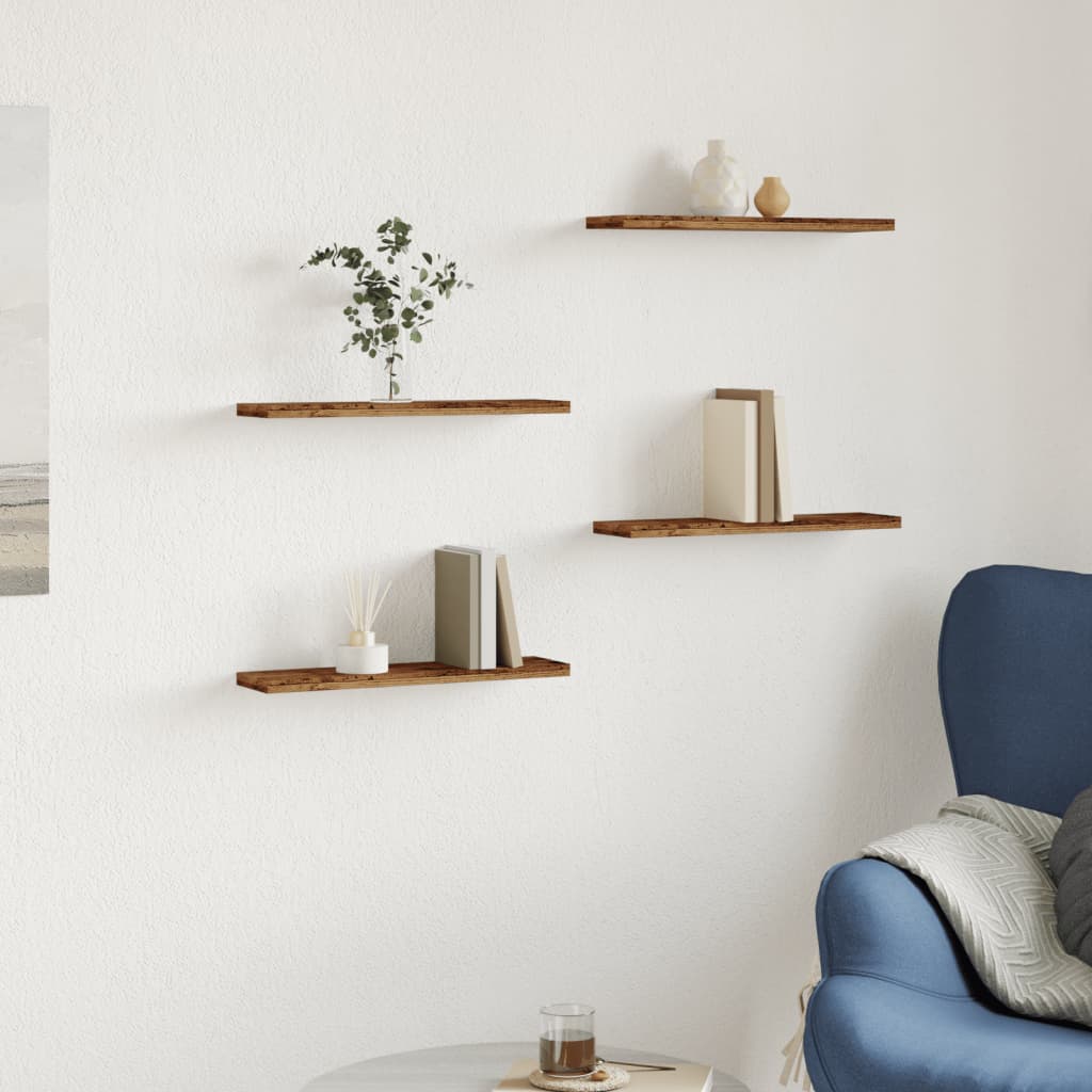 Nástěnné Police 4 Ks Old Wood 40 X 10 X 1,5 Cm Kompozitní Dřevo Staré Dřevo