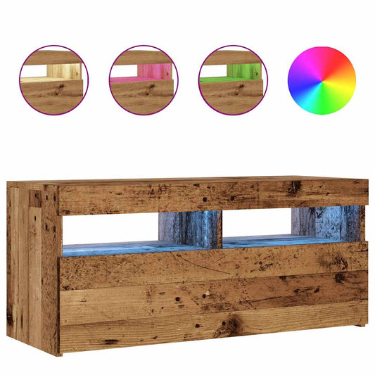 Tv Stolek S Led Old Wood 90 X 35 X 40 Cm Kompozitní Dřevo