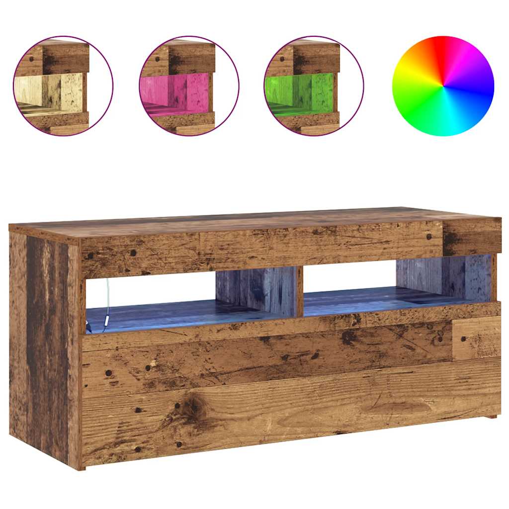 Tv Stolek S Led Old Wood 90 X 35 X 40 Cm Kompozitní Dřevo