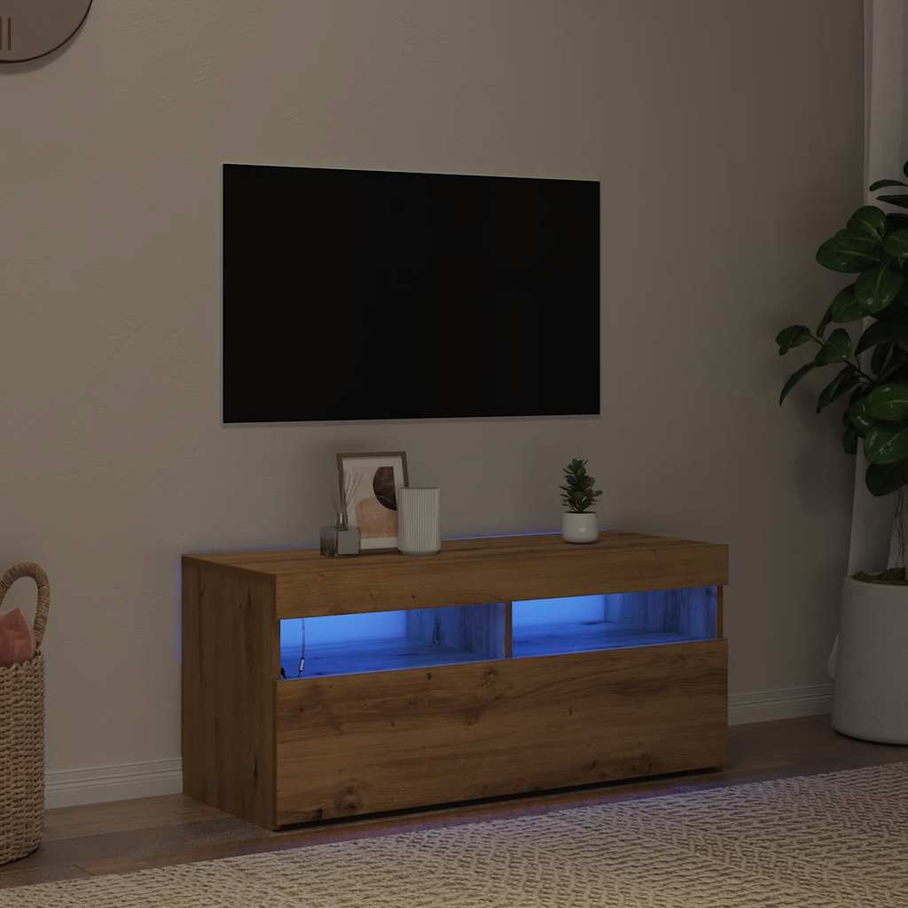Tv Stolek S Led Dub Artisan 90 X 35 X 40 Cm Kompozitní Dřevo