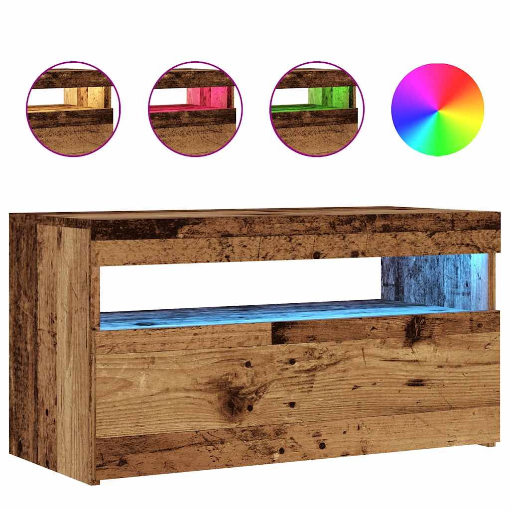 Tv Stolek S Led Old Wood 75 X 35 X 40 Cm Kompozitní Dřevo