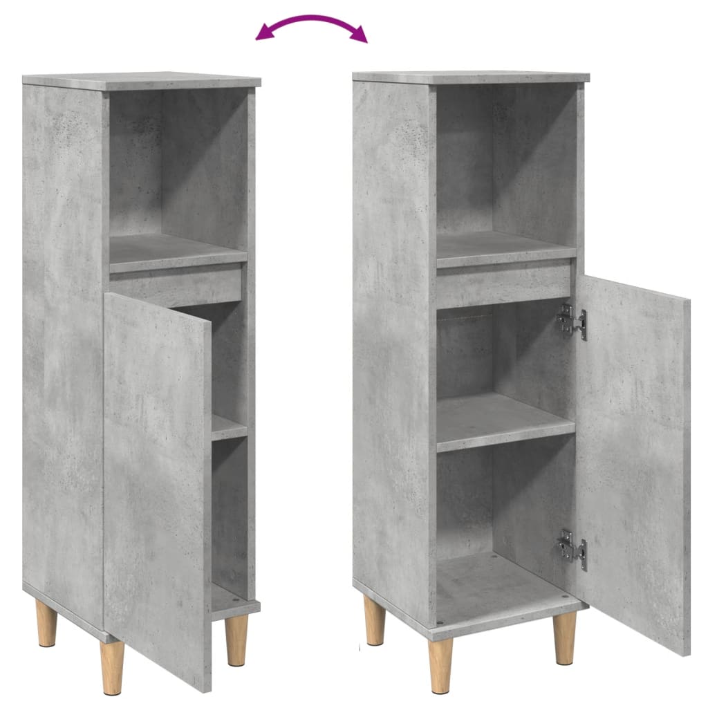 Koupelnová Skříňka Betonově Šedá 30X30X100 Cm Kompozitní Dřevo Černá