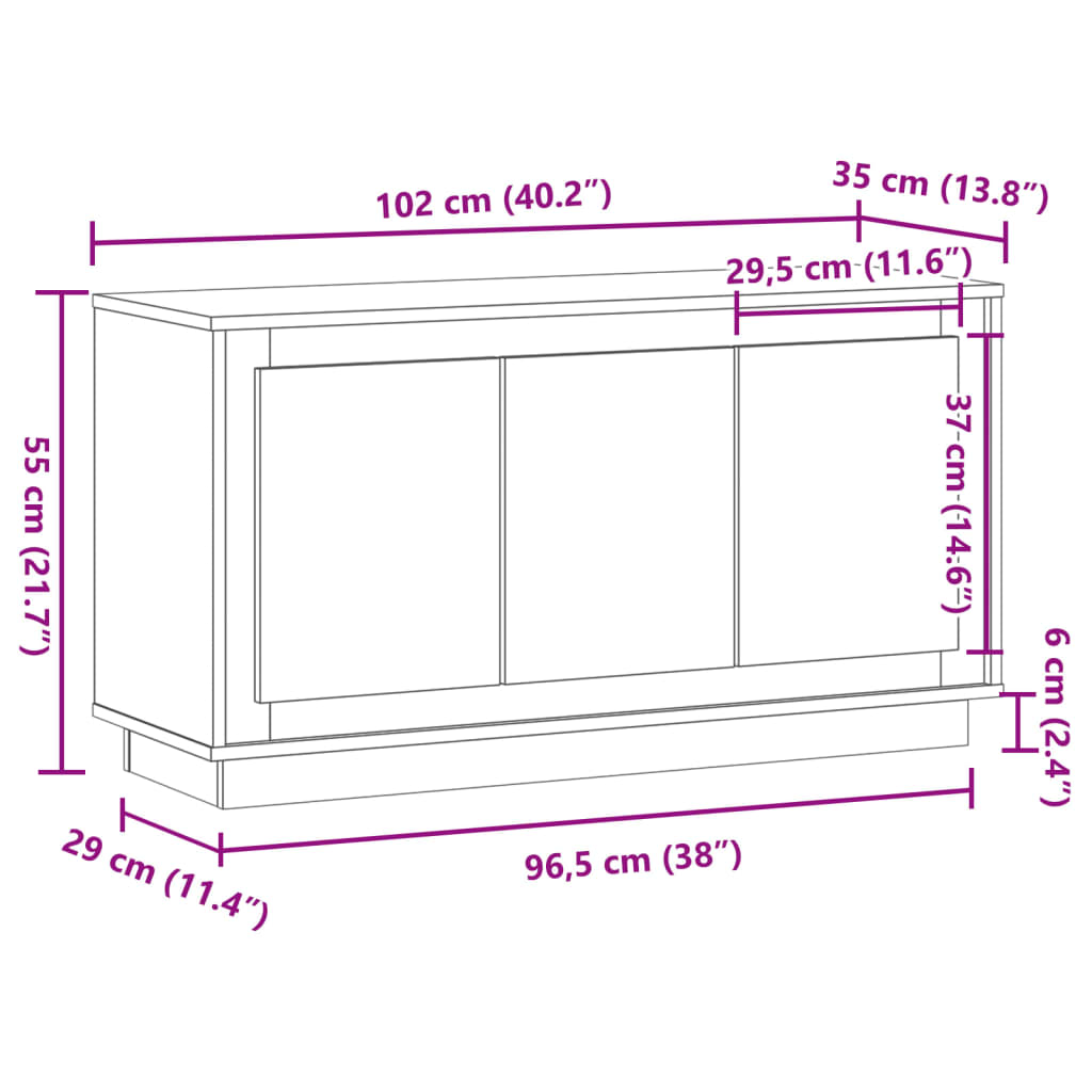 Příborník Old Wood 102 X 35 X 55 Cm Kompozitní Dřevo