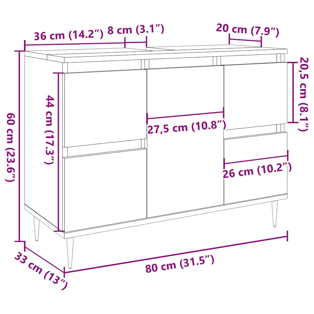 Koupelnová Skříňka Betonově Šedá 80X33X60 Cm Kompozitní Dřevo