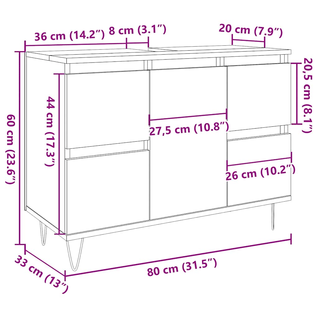 Koupelnová Skříňka Old Wood 80 X 33 X 60 Cm Kompozitní Dřevo