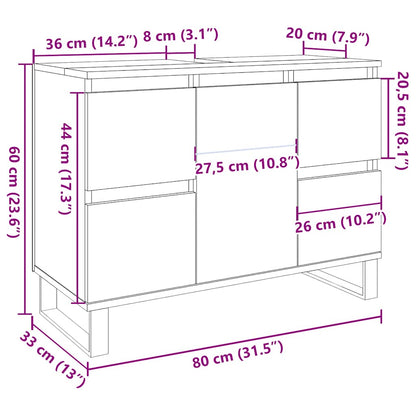 Koupelnová Skříňka Pod Umyvadlo Šedá 80 X 33 X 60 Cm Kompozit