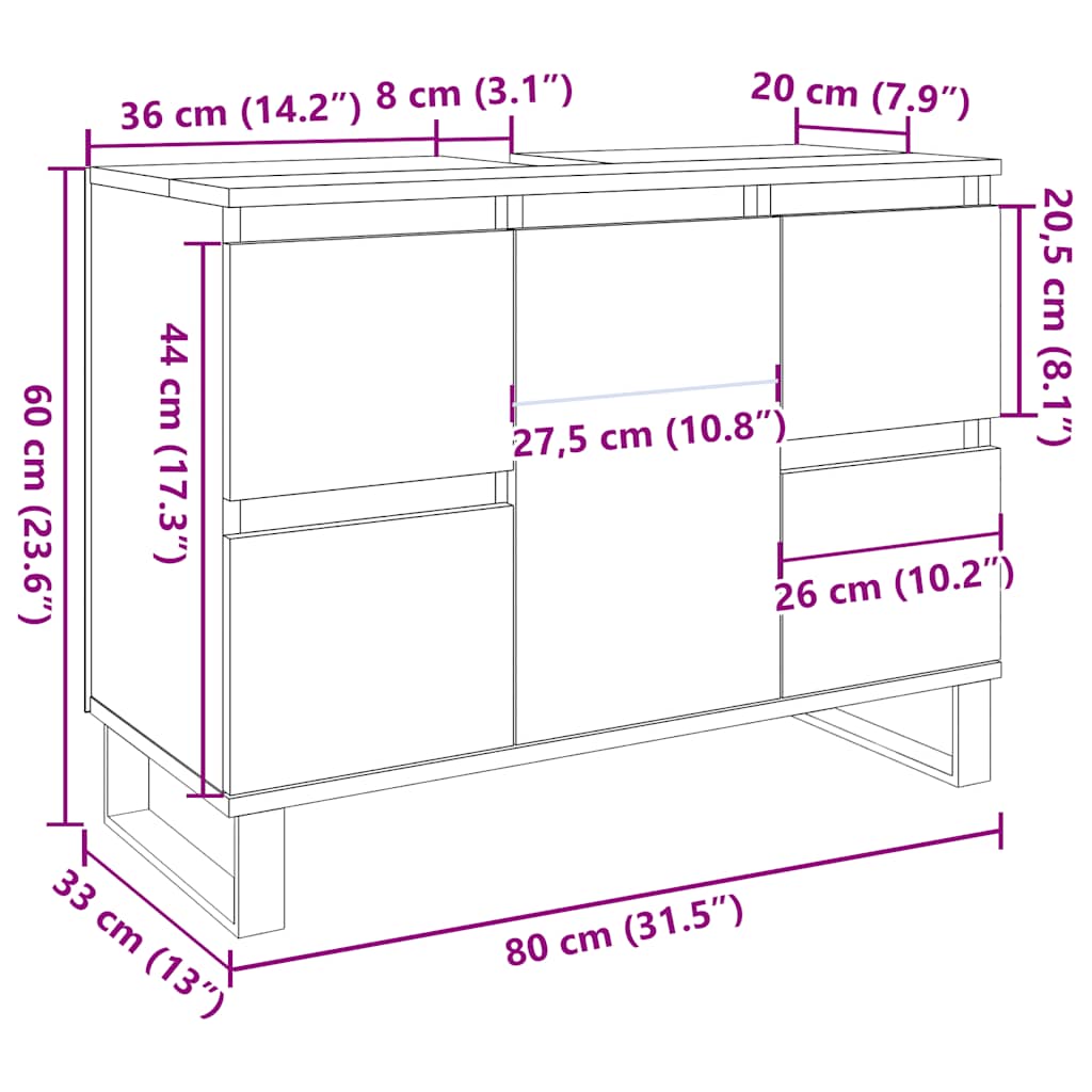Koupelnová Skříňka Pod Umyvadlo Old Wood 80X33X60 Cm Kompozit