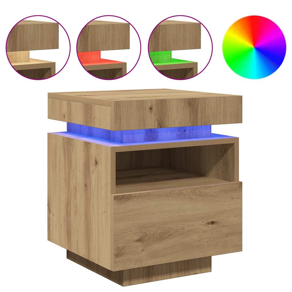 Noční Stolky S Led Osvětlením 2 Ks Dub Artisan 40X39X48,5 Cm