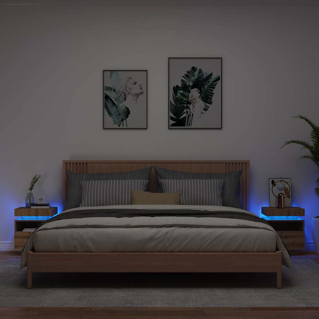 Noční Stolky S Led Osvětlením 2 Ks Dub Artisan 40X39X48,5 Cm