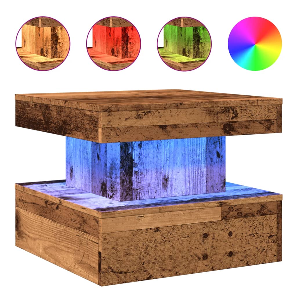 Konferenční Stolek S Led Osvětlením Old Wood 50 X 50 X 40 Cm