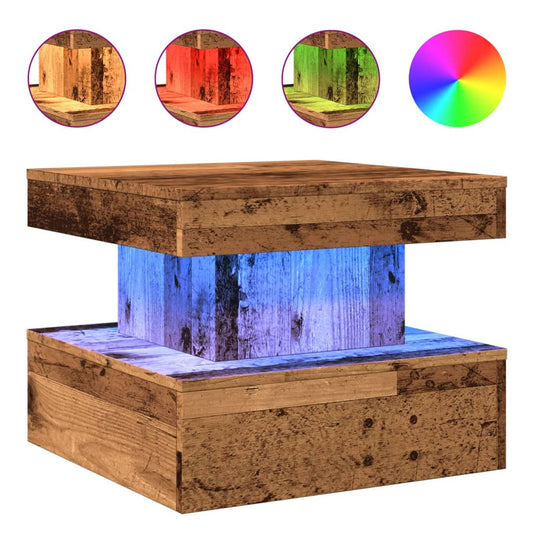 Konferenční Stolek S Led Osvětlením Old Wood 50 X 50 X 40 Cm