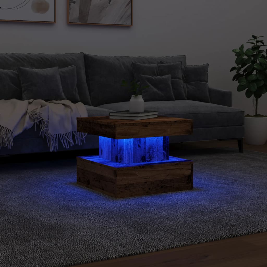 Konferenční Stolek S Led Osvětlením Old Wood 50 X 50 X 40 Cm