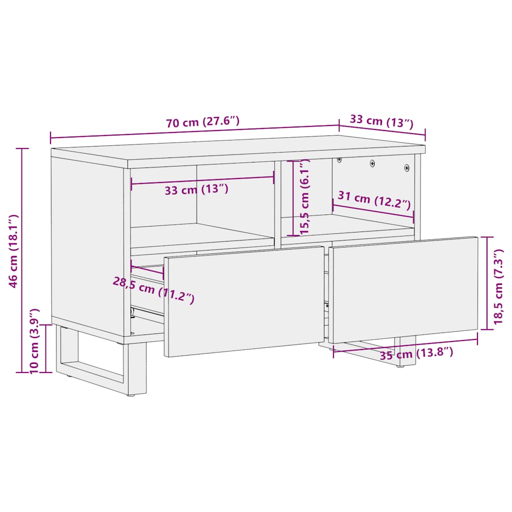 Tv Skříňka Černá 70 X 33 X 46 Cm Masivní Mangovníkové Dřevo