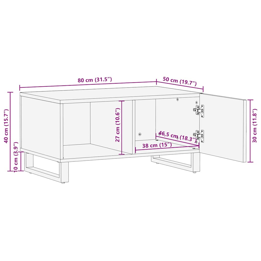 Konferenční Stolek Černý 80X50X40 Cm Masivní Mangovníkové Dřevo
