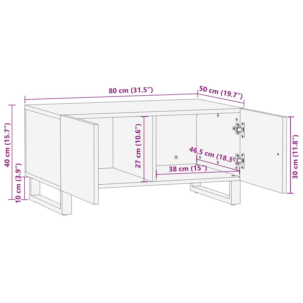 Konferenční Stolek Černý 80X50X40 Cm Masivní Mangovníkové Dřevo