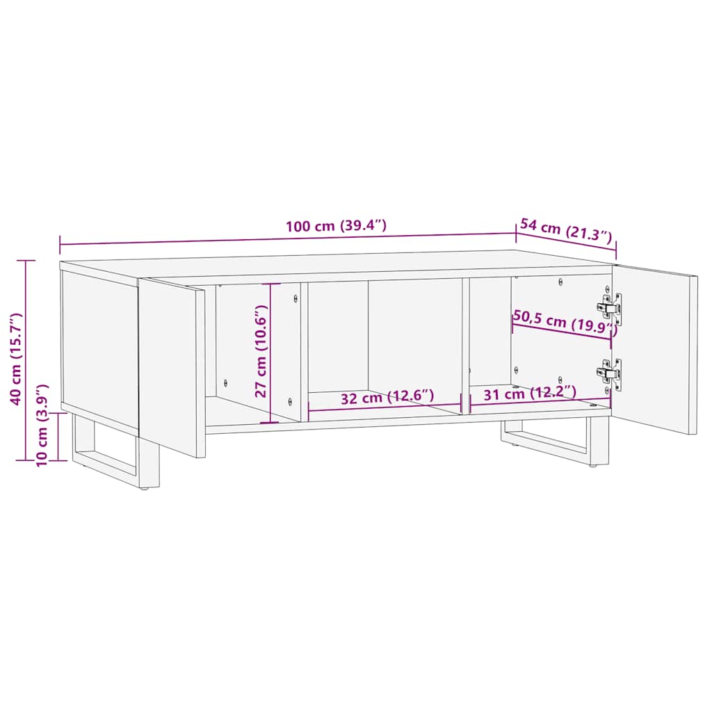 Konferenční Stolek Černý 100 X 54 X 40 Cm Masivní Mangovník
