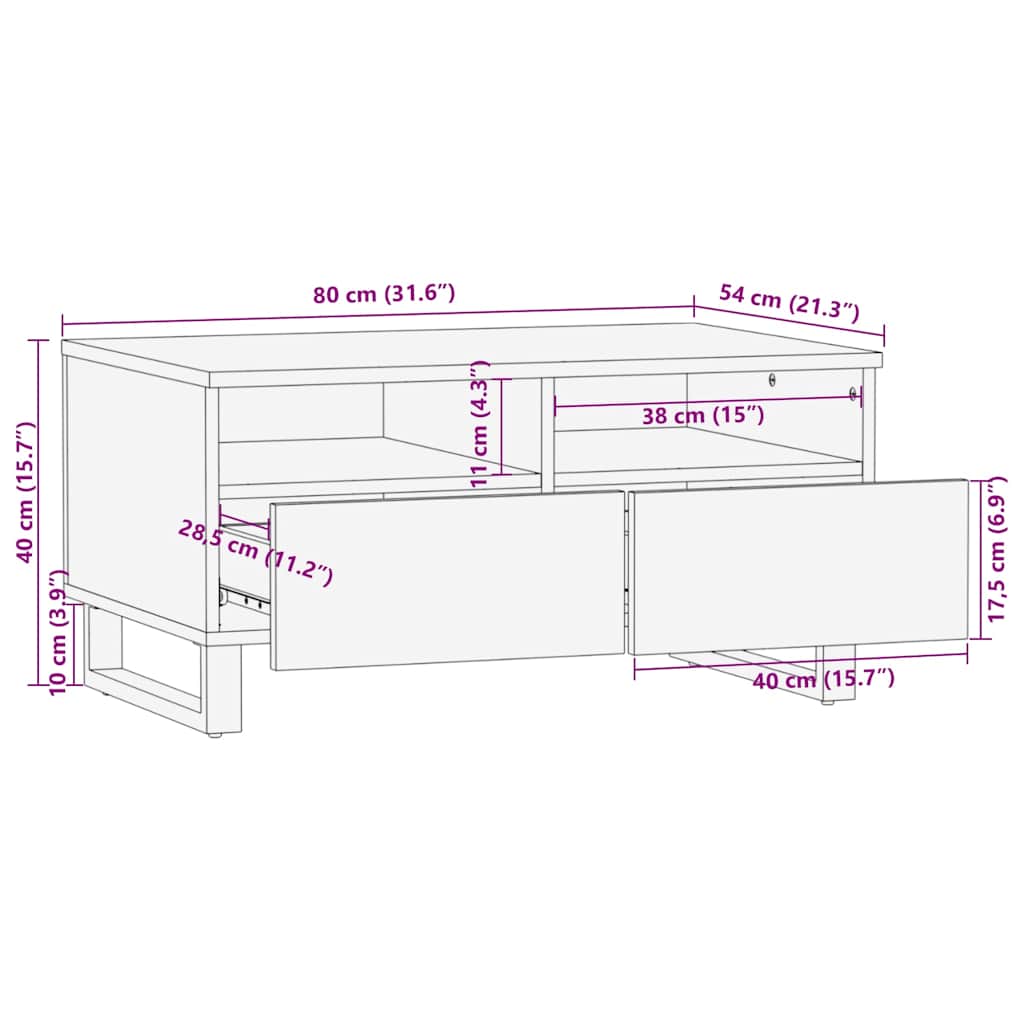 Konferenční Stolek Černý 80X54X40 Cm Masivní Mangovníkové Dřevo