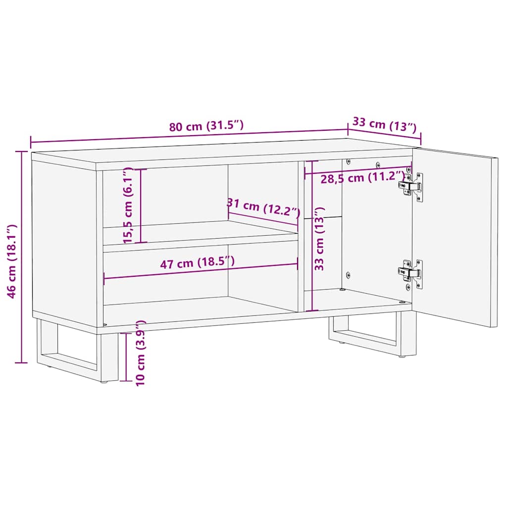 Tv Skříňka Černá 80 X 33 X 46 Cm Masivní Mangovníkové Dřevo