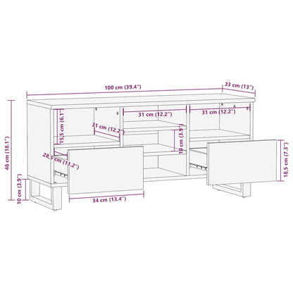 Tv Skříňka Černá 100 X 33 X 46 Cm Masivní Mangovníkové Dřevo