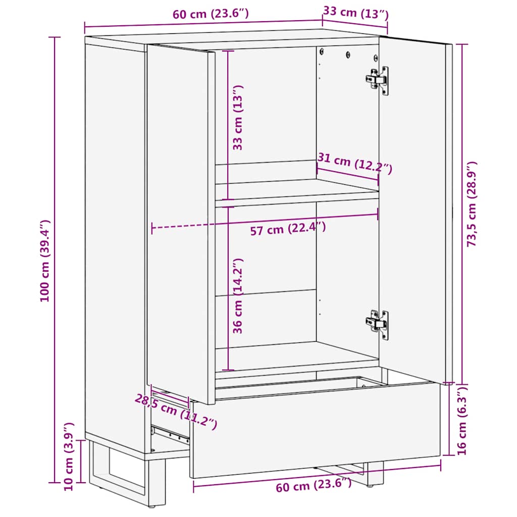 Skříň Highboard Černá 60X33X100 Cm Masivní Mangovníkové Dřevo