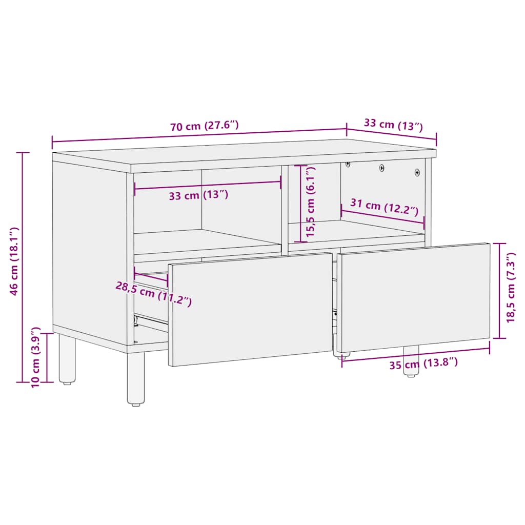 Tv Stolek 70 X 33 X 46 Cm Masivní Akácie